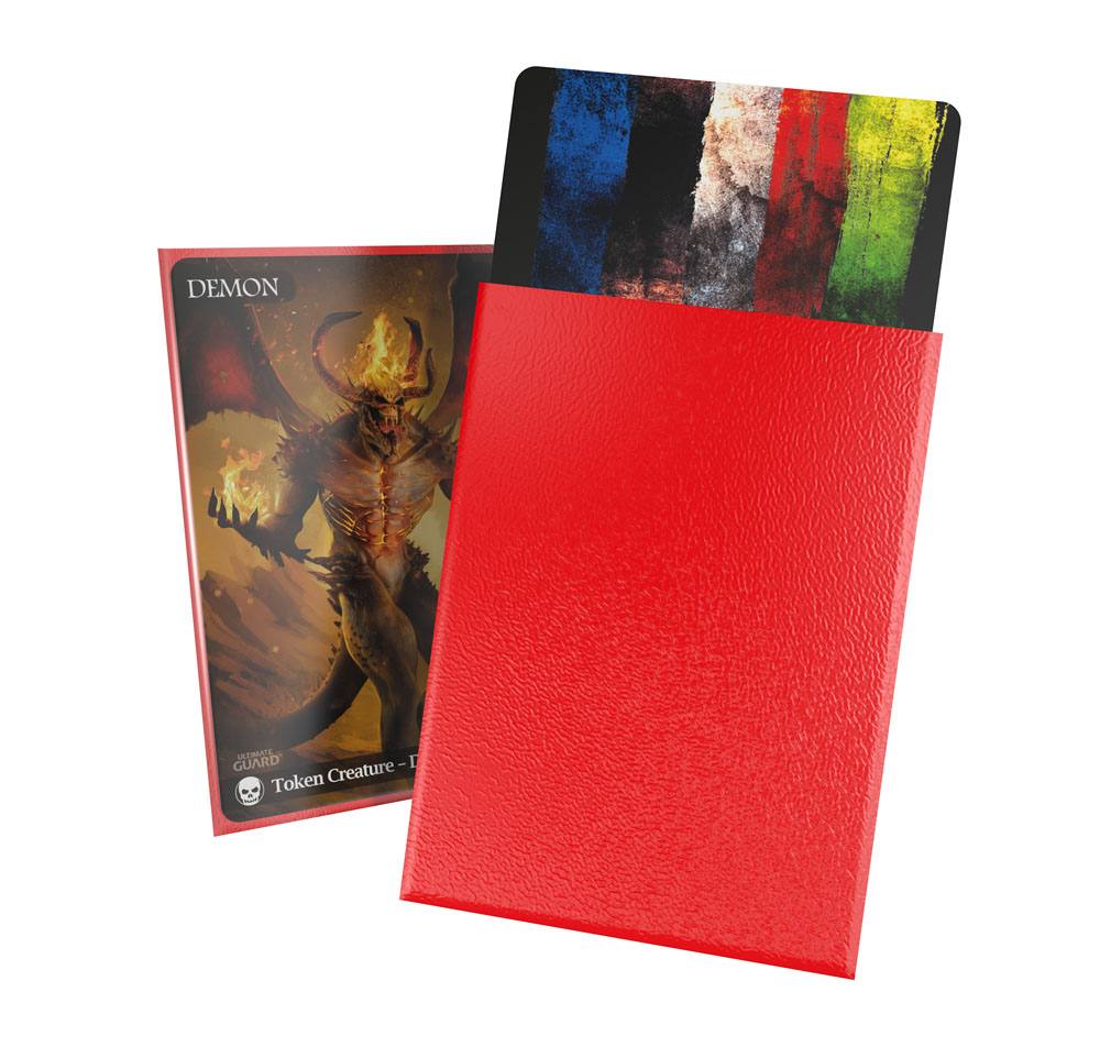Ultimate Guard Cortex Sleeves, matt-rot, Standardgröße, mit Karten, 100 Stück, für TCG-Spieler.