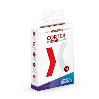 Ultimate Guard Cortex Sleeves, japanische Größe, matt-rot, 60 Stück, in weißer Verpackung mit roten Akzenten.