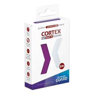 Verpackung der Ultimate Guard Cortex Sleeves, Japanische Größe, 60 lila matte Kartenhüllen.