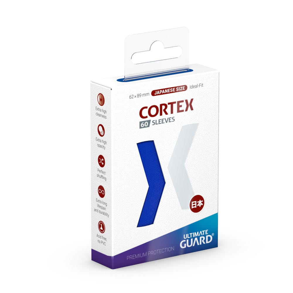 Ultimate Guard Cortex Sleeves, japanische Größe, blau, 60 Stück, Verpackungsvorderseite.