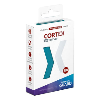 Ultimate Guard Cortex Sleeves Japanese Size Petrol, 60 Stück, in weißer Verpackung mit blauen Details.