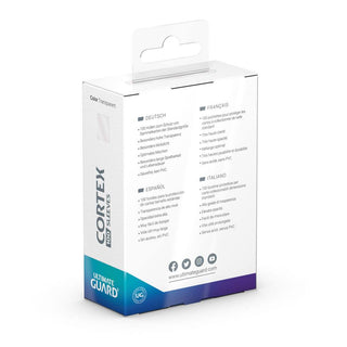 Ultimate Guard Cortex Sleeves Transparent 100er Packung, Standardgröße, Verpackung mit mehrsprachiger Beschreibung.