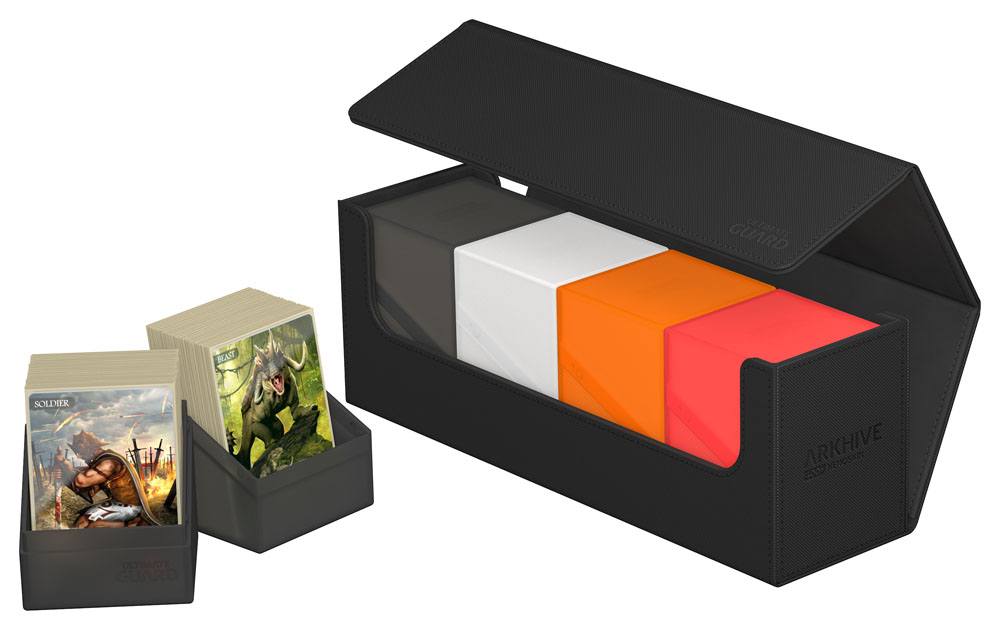 Ultimate Guard Arkhive 400+ XenoSkin Schwarz mit Karten und Deck Boxen.