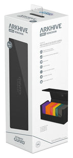 Ultimate Guard Arkhive 400+ XenoSkin Monocolor Schwarz, Kartenspeicherbox, Verpackung mit Produktabbildung und Logos.