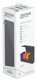 Ultimate Guard Arkhive 400+ XenoSkin Grau, Kartenspeicherbox für 430 Karten, Verpackung mit Produktabbildung.