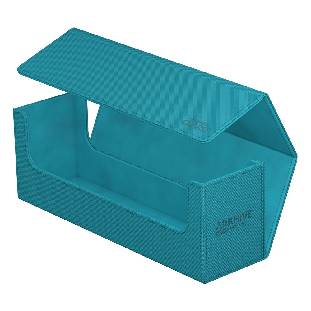 Ultimate Guard Arkhive 400+ XenoSkin in Petrolblau, offene Kartenbox für Aufbewahrung und Transport.