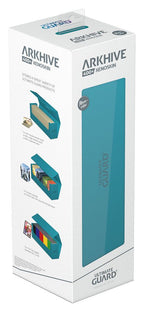 Ultimate Guard Arkhive 400+ XenoSkin in Petrolblau, Kartenspeicherbox für 400+ Karten, Verpackungsvorderseite.