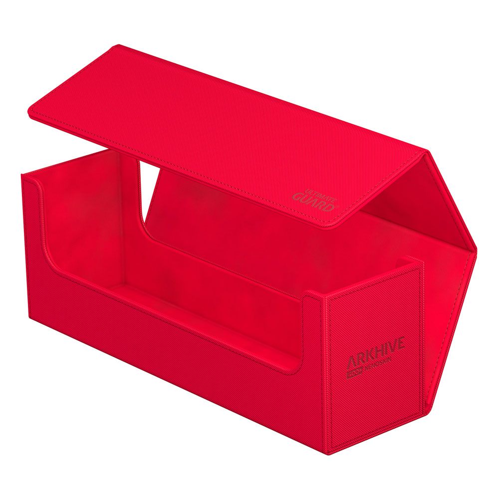 Rote Ultimate Guard Arkhive 400+ XenoSkin Box für Kartenaufbewahrung, geöffnet.