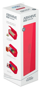 Ultimate Guard Arkhive 400+ XenoSkin Rot, Kartenspeicherbox, Verpackung mit Produktabbildungen und Logo.
