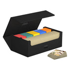 Ultimate Guard Arkhive 800+ XenoSkin Schwarz, offene Box mit Karten und Toploadern, ideal für Kartensammler.