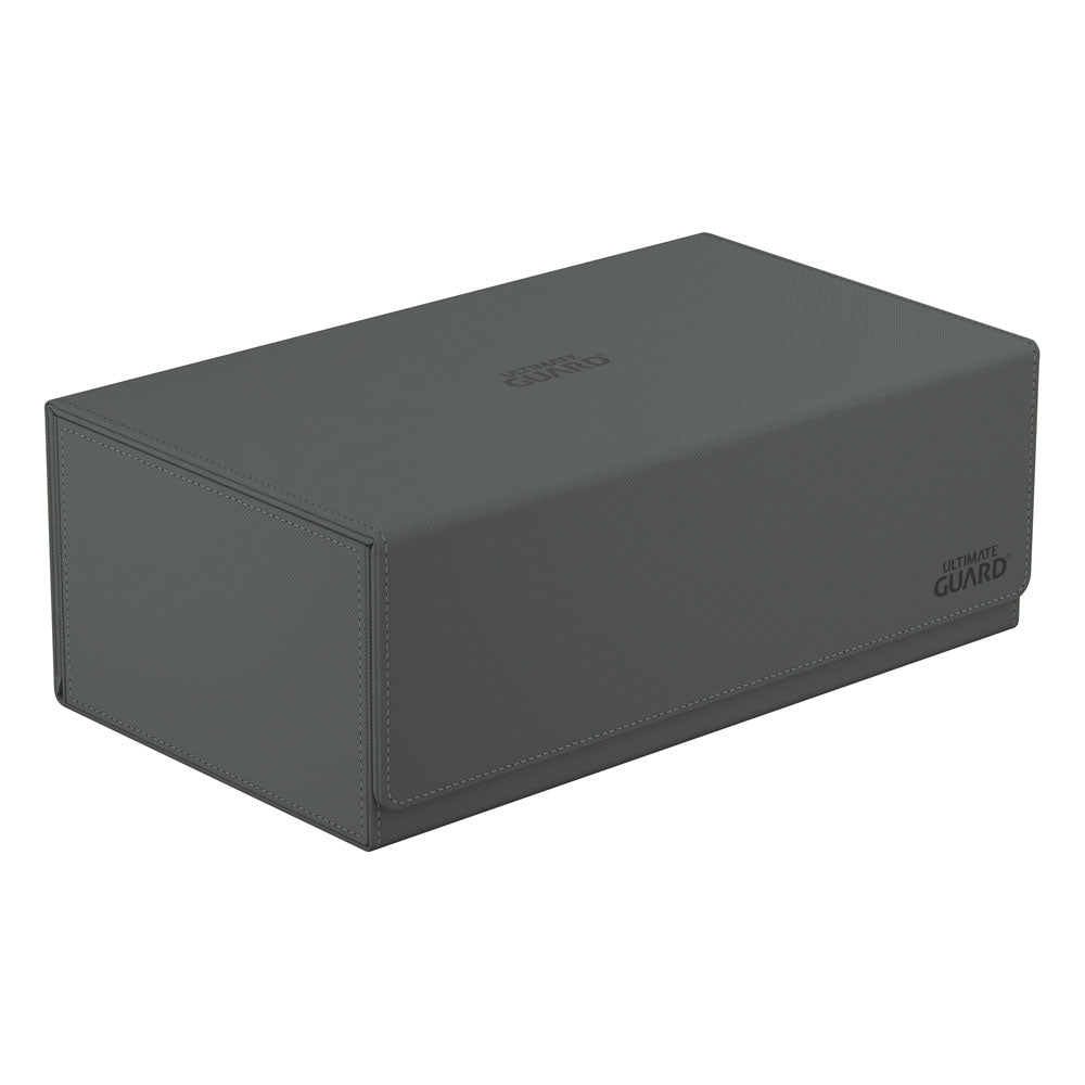 Graue Ultimate Guard Arkhive 800+ XenoSkin Box für Kartenaufbewahrung, geschlossen, seitliche Ansicht.