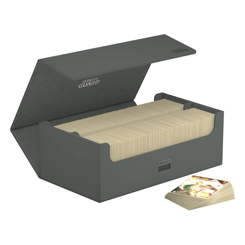 Ultimate Guard Arkhive 800+ XenoSkin Grau, offene Box mit Karten, bietet Platz für 800+ Karten, ideal für Sammler.