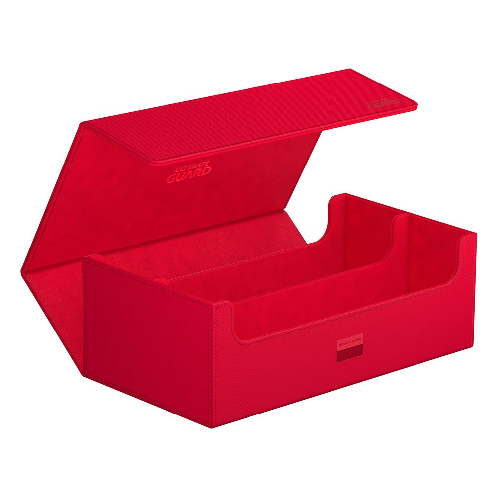 Rote Ultimate Guard Arkhive 800+ XenoSkin Box, offen, für 800+ Karten, ideal für Sammler.