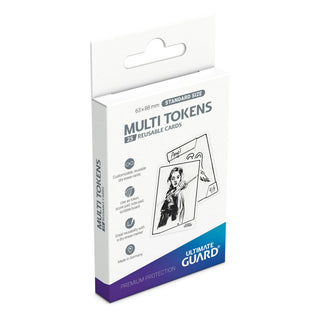 Ultimate Guard Multi Tokens 25er-Pack, wiederbeschreibbare Karten, Verpackung zeigt Illustrationen und Textdetails.