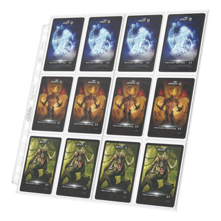 Transparente 24-Pocket-Seite von Ultimate Guard mit Spielkarten, doppelseitig, 11er-Lochung, 10er-Pack.
