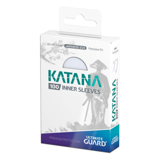 Ultimate Guard Katana Inner Sleeves Japanese Size, 100 Stück, transparent, Verpackungsvorderseite.