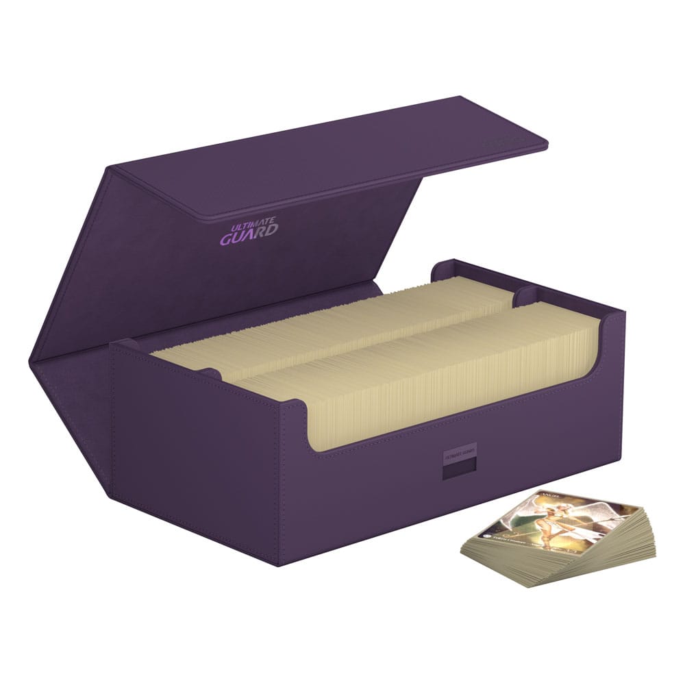 Ultimate Guard Arkhive 800+ XenoSkin violett, offene Box mit Karten, ideal für 800+ double-sleeved Karten.