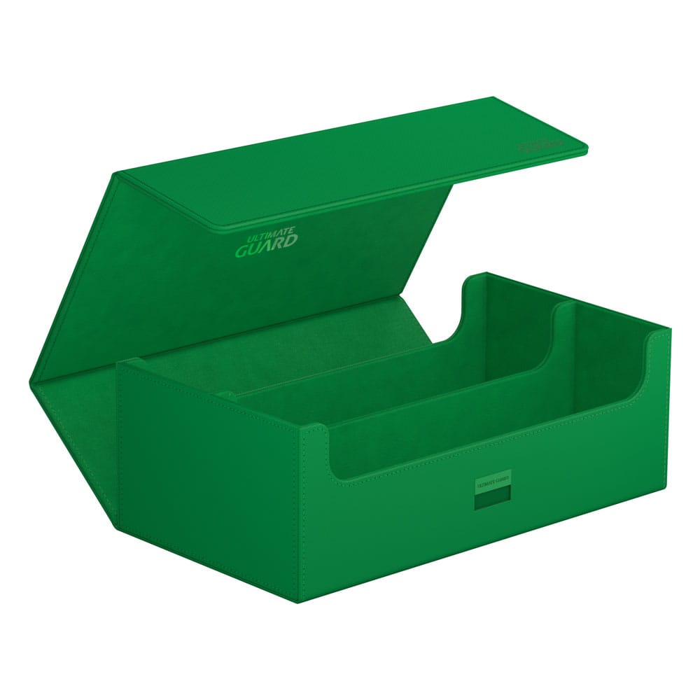 Grüne Ultimate Guard Arkhive 800+ XenoSkin Box, geöffnet, für über 800 Karten, ideal für Sammler.