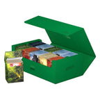 Grüne Ultimate Guard Arkhive 800+ Box, geöffnet, mit Kartenboxen gefüllt.