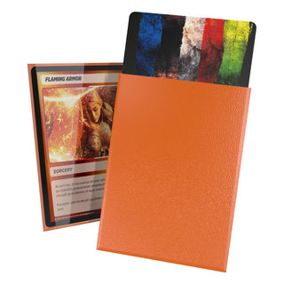 Orange Ultimate Guard Cortex Sleeves für Karten, Standardgröße, 100 Stück, mit Kartenbeispiel.