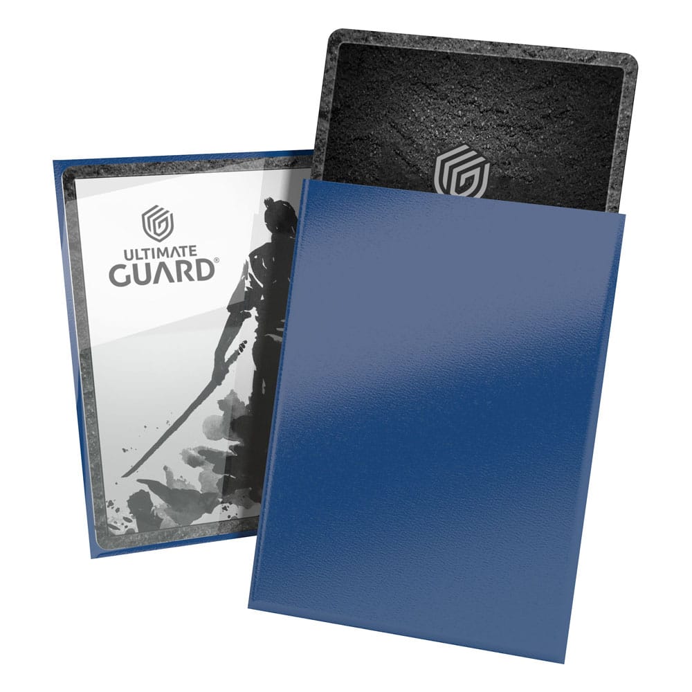 Ultimate Guard Katana Sleeves Blue Bird, 100er Pack, zeigt blaue Kartenhüllen mit Samurai-Design.