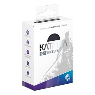 Verpackung der Ultimate Guard Katana Sleeves, Standardgröße, 100 Stück, Obsidian Shard, mit Samurai-Design.