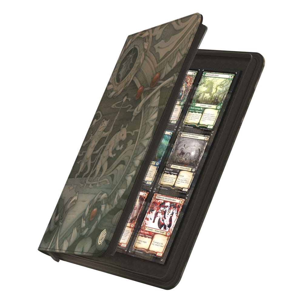 Ultimate Guard Zipfolio 360 Xenoskin mit Magic: The Gathering-Karten, Bloomburrow-Design, geöffnet.