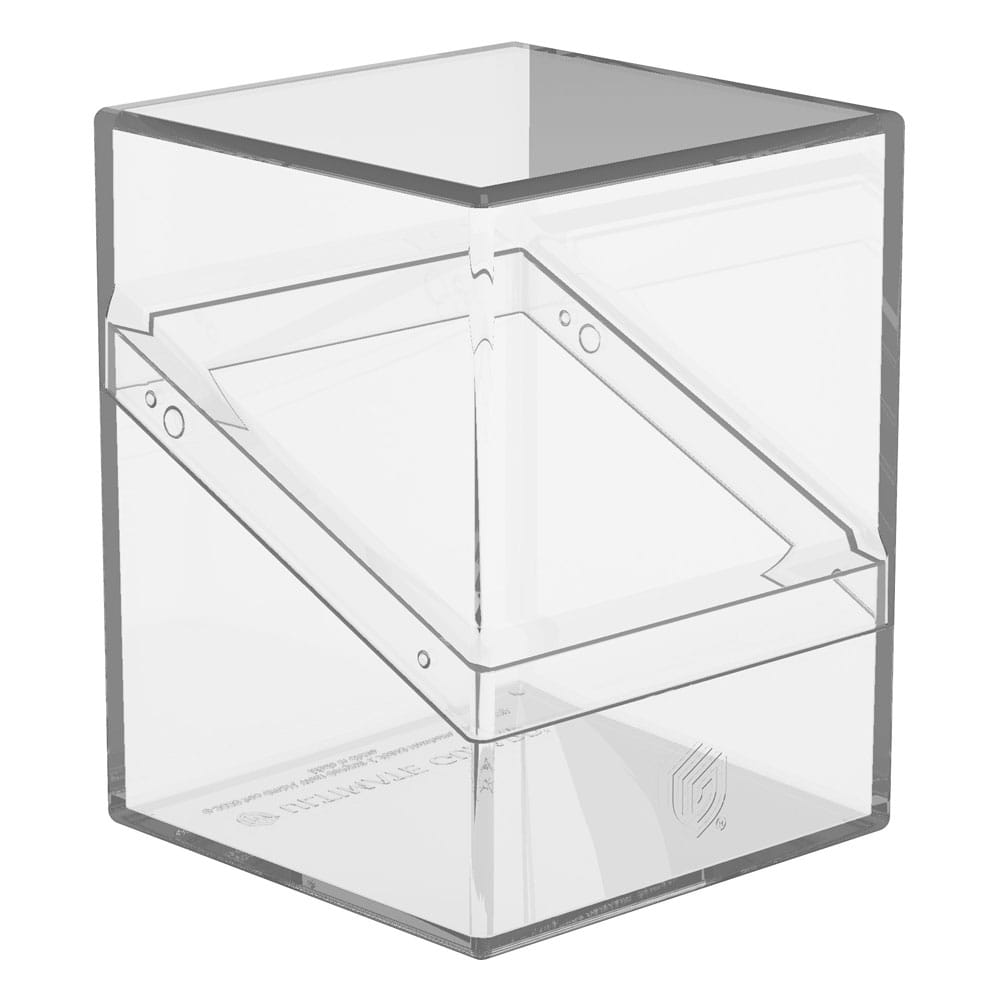 Transparente Ultimate Guard Boulder 100+ Deck-Box, zeigt Karteninhalt, robustes Design.