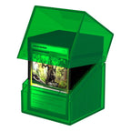 Ultimate Guard Boulder 100+ Clear Emerald Deck-Box mit Karten, transparent, geöffnet.