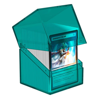 Ultimate Guard Boulder 100+ Clear Malachite Deck-Box, transparent, zeigt Kartenstapel.