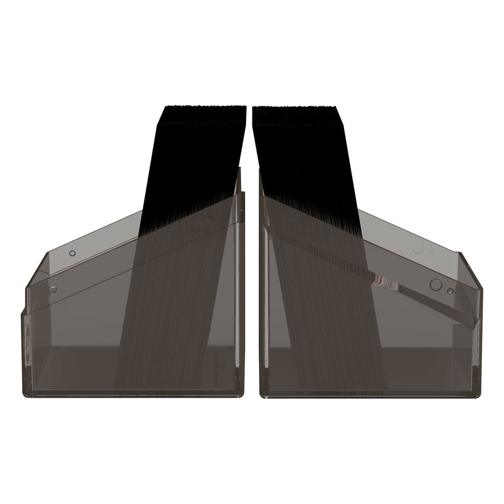 Ultimate Guard Boulder 100+ Clear Onyx Deck-Box, transparent, geöffnet, Karten sichtbar.