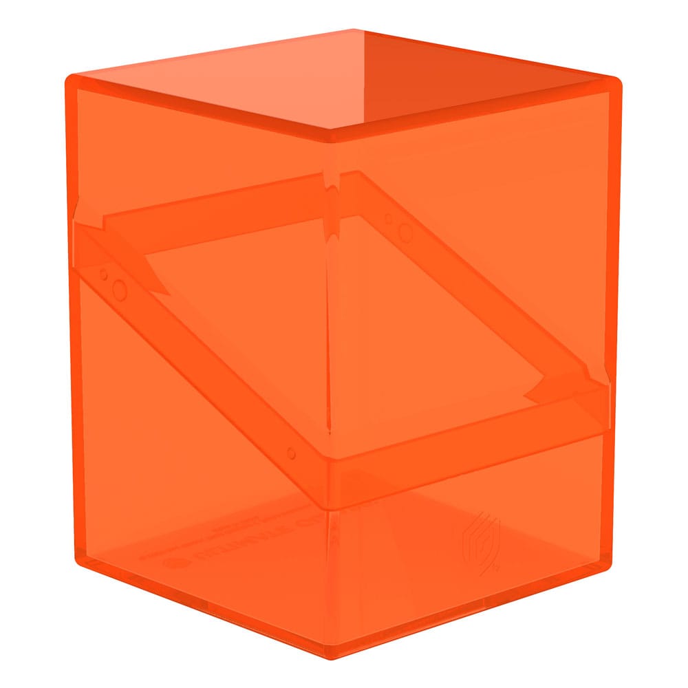 Transparente, orange Ultimate Guard Boulder 100+ Deck-Box für Kartenaufbewahrung.