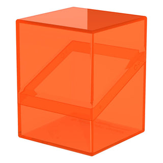 Transparente, orangefarbene Ultimate Guard Boulder 100+ Deck-Box für Kartenaufbewahrung.