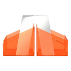 Ultimate Guard Boulder 100+ Clear Deck-Box, transparent mit orangefarbenem Design, geöffnet und leer.