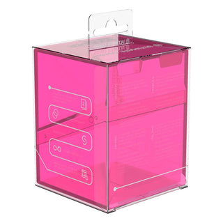 Transparente Ultimate Guard Boulder 100+ Deck-Box in Rhodonite-Pink, zeigt Kartenaufbewahrung.