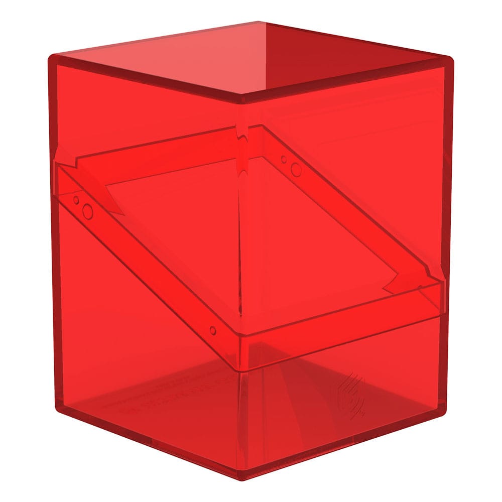 Transparente, rote Ultimate Guard Boulder 100+ Deck-Box für Kartenaufbewahrung.