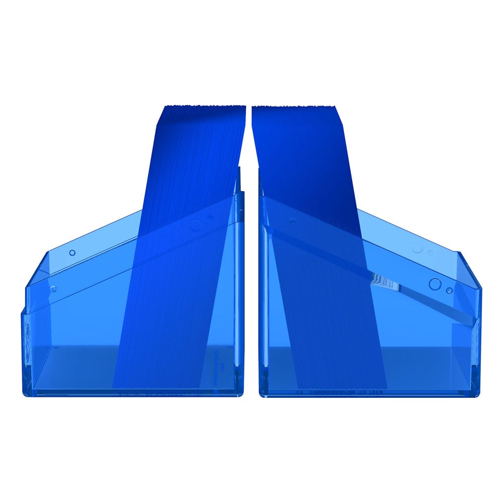 Ultimate Guard Boulder 100+ Clear Sapphire, transparente Deck-Box, geöffnet, zeigt Kartenfächer.