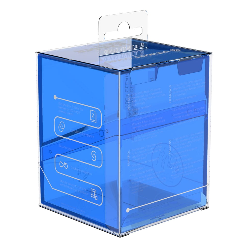 Ultimate Guard Boulder 100+ Clear Sapphire, transparente Deck-Box für Kartenaufbewahrung.