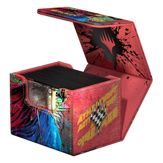 Bunte Ultimate Guard Sidewinder 100+ Deck-Box, geöffnet, mit Magic: The Gathering Karten, Xenoskin-Material.
