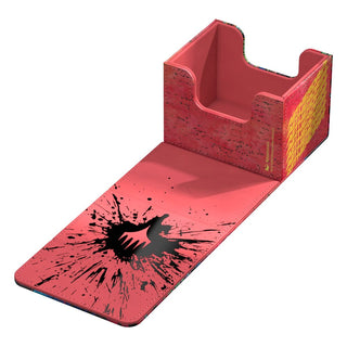 Ultimate Guard Sidewinder 100+ Xenoskin Deck-Box, rot, mit schwarzem Splatter-Design, geöffnet, für Magic: The Gathering.
