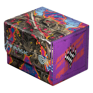 Bunte Ultimate Guard Sidewinder 100+ Deck-Box für Magic: The Gathering, Xenoskin-Material, Aetherdrift-Design.