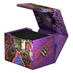 Ultimate Guard Sidewinder 100+ Xenoskin Deck-Box, lila, für Magic: The Gathering Karten, offen mit Karten.