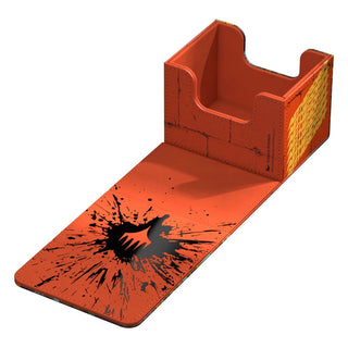 Ultimate Guard Sidewinder 100+ Xenoskin Deck-Box, orange, geöffnet, mit schwarzem Spritzmuster, für Magic: The Gathering.