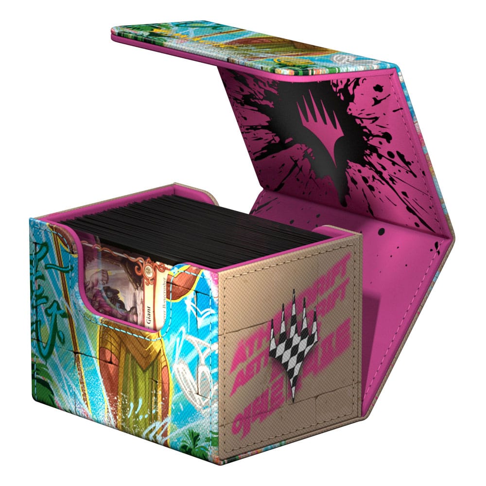 Ultimate Guard Sidewinder 100+ Xenoskin Deck-Box, bunt, geöffnet, mit Karten, Magic: The Gathering Design.