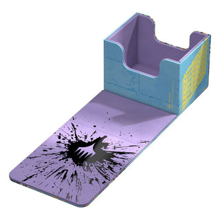 Ultimate Guard Sidewinder 100+ Xenoskin Deck-Box, lila mit schwarzem Splatter-Design, offen, für Magic-Karten.