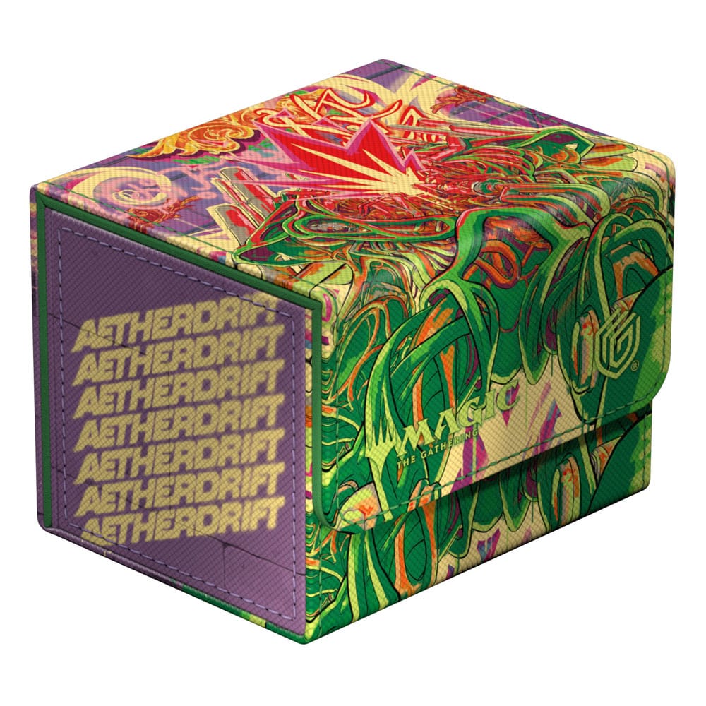 Bunte Ultimate Guard Sidewinder 100+ Xenoskin Deck-Box für Magic: The Gathering, Design "Aetherdrift" mit Pyrewood Gearhulk.