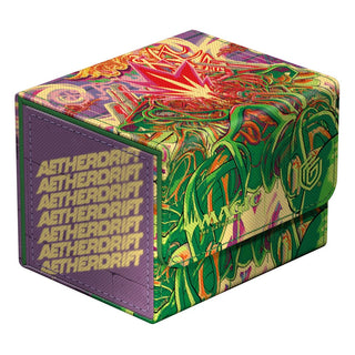 Bunte Ultimate Guard Sidewinder 100+ Xenoskin Deck-Box für Magic: The Gathering, Design "Aetherdrift" mit Pyrewood Gearhulk.