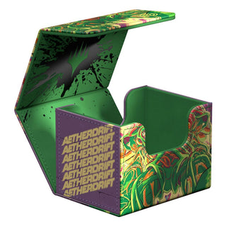 Ultimate Guard Sidewinder 100+ Xenoskin Deck-Box, Aetherdrift Design, geöffnet, für Magic: The Gathering Karten.