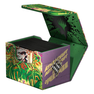 Ultimate Guard Sidewinder 100+ Xenoskin Deck-Box, buntes Design, geöffnet mit Karten.