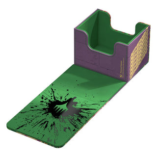 Ultimate Guard Sidewinder 100+ Xenoskin Deck-Box für Magic: The Gathering, grün-lila, offen mit schwarzem Spritzmuster.